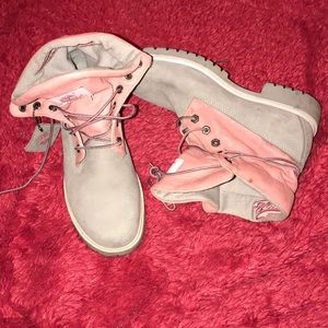 Pink and grey Timberlands